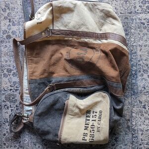 Myra Bag Multicolor Canvas & Leather Tote W/ Side Pockets